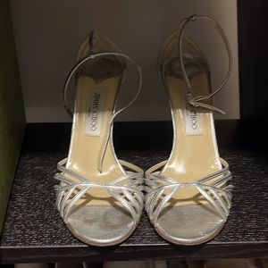 Jimmy Choo London Strappy Silver Heels Size 38.5